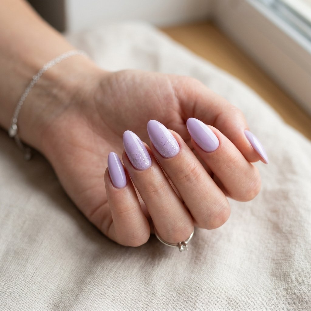 Soft lavender lilac almond gel nails