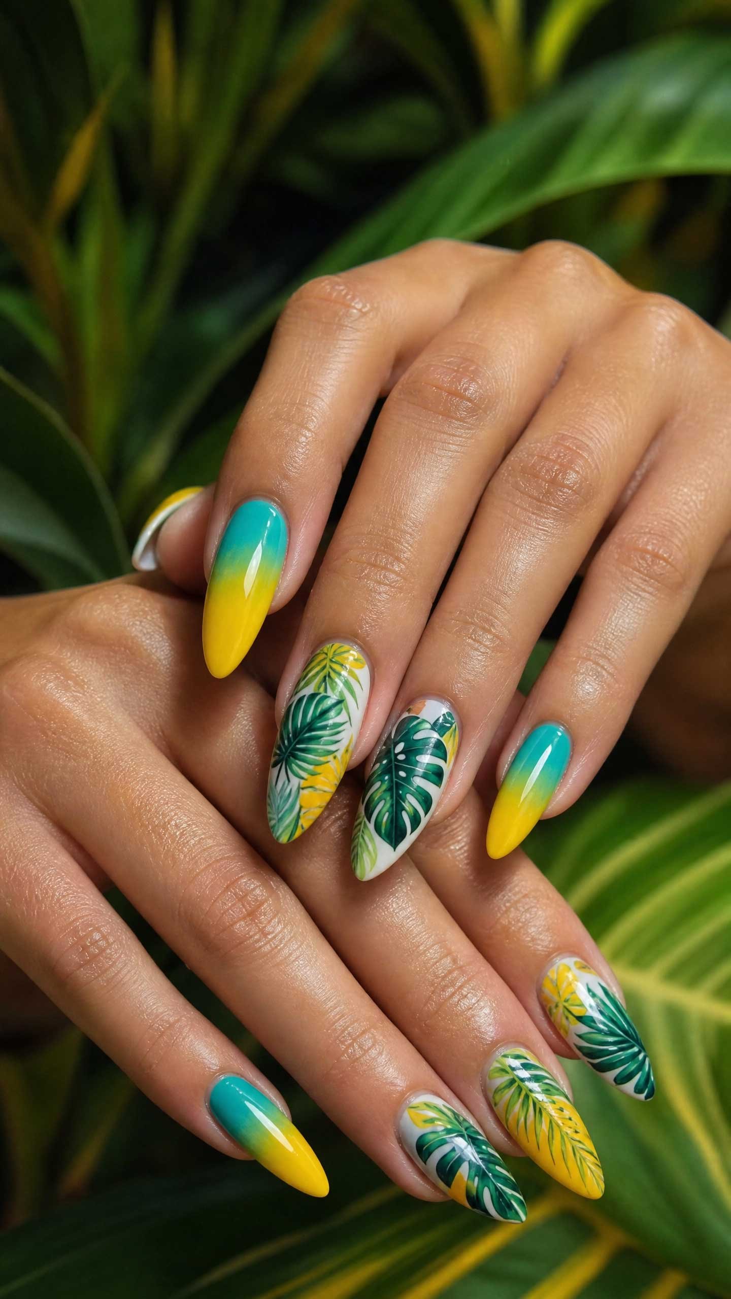 Tropical Paradise Leaf Nails Art