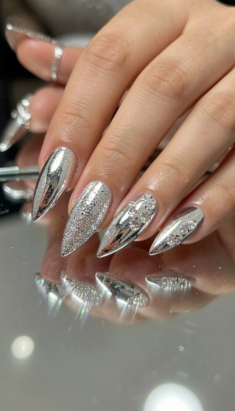 Elegant Chrome Glitter Nails